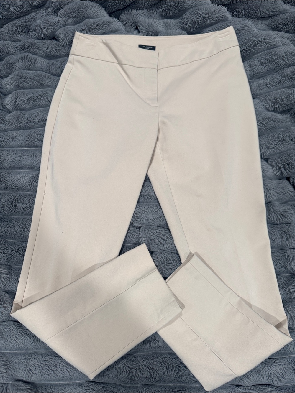 Ann Taylor Cream Stretch Straight-Leg Trousers